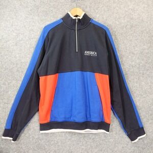 90s VTG Colorblock PERRY ELLIS America Sweatshirt Mens M Navy Raglan Street Bold